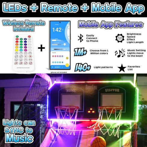 PartyLife 2-Player Basketball Arcade Game w/Optional LED Lights | Electronic Scoring | 5 Balls, 1 Pump, 8 Games | Folding Design | Heavy-Duty Steel Frame | Fun for Everyone - Choose Your Model in Saudi Arabia