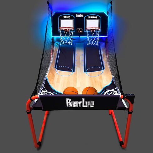 PartyLife 2-Player Basketball Arcade Game w/Optional LED Lights | Electronic Scoring | 5 Balls, 1 Pump, 8 Games | Folding Design | Heavy-Duty Steel Frame | Fun for Everyone - Choose Your Model in Saudi Arabia