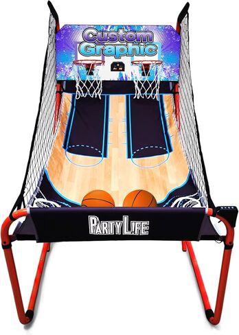 PartyLife 2-Player Basketball Arcade Game w/Optional LED Lights | Electronic Scoring | 5 Balls, 1 Pump, 8 Games | Folding Design | Heavy-Duty Steel Frame | Fun for Everyone - Choose Your Model in Saudi Arabia