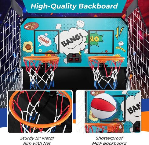 GYMAX Arcade Basketball Game Indoor Foldable with 8 Game Modes, Arcade Sound, 4 Balls and Inflation Pump, Electronic Basketball Games for All Ages Home in Saudi Arabia