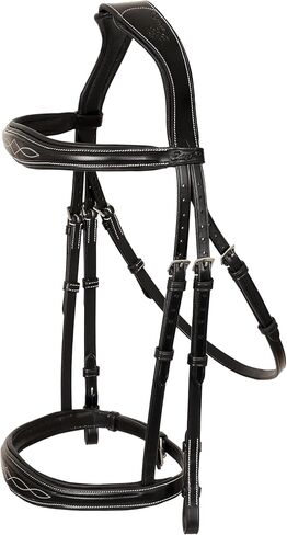 Exion Hunter Anatomic English Bridle for Horses with Rubber Reins | Premium Leather Designer Raised Padded Bridle | Show, Jumping & Training Bridle | Black & Brown | Full, Cob, Over Sizes in Kuwait