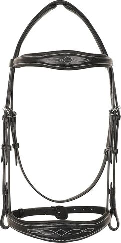 Exion Hunter Anatomic English Bridle for Horses with Rubber Reins | Premium Leather Designer Raised Padded Bridle | Show, Jumping & Training Bridle | Black & Brown | Full, Cob, Over Sizes in Kuwait