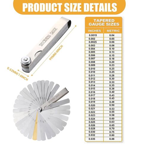 Feeler Gauge Set Stainless Steel Thickness Gauges 32 Blades 0.04-0.88 Mm (0.0015-0.035 Inch) Dual Marked Metric and Imperial Measuring Tools for Valves Measuring Gap Widths and Thicknesses(Straight) in Saudi Arabia