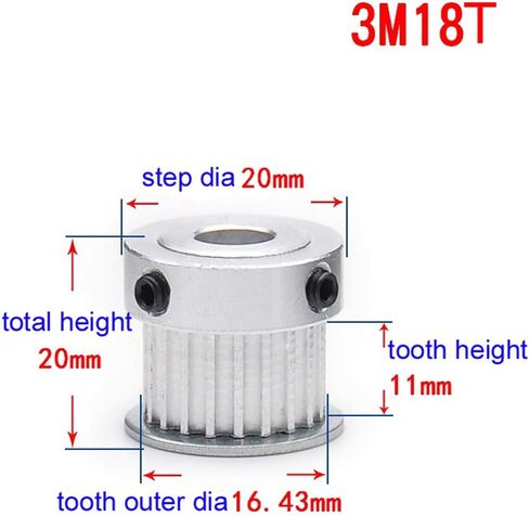 3M-18T-11W 5MM BORE 3MM PITTE TIMING BULLE مع عجلة متزامنة خطوة كبيرة لحزام عرض 10 مم (خطوة كبيرة ، التجويف: 5 مم) in Kuwait