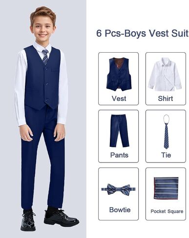 Boys Suit Slim Fit Suit for Kids Formal Outfits Vest Suit 6 Pcs Wedding Ring Bearer Suits Set in Saudi Arabia