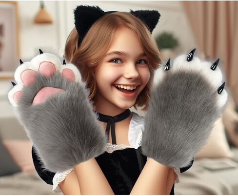 Blue Therian Paws Comfy Furry Paws Faux Fur Fursuit Paws, Fluffy Therian Stuff Therian Gear Therian Clothes, Cute Cat Paw Gloves Therian Gloves with Claws, Fox Paws Wolf Paws, Cosplay Furry Costume in Saudi Arabia