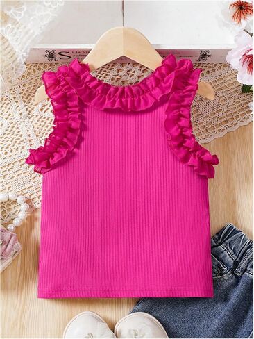 GORGLITTER Girl's Sleeveless Tees Crop Tops Round Neck Ribbed Knit Cute Tank Top in Saudi Arabia