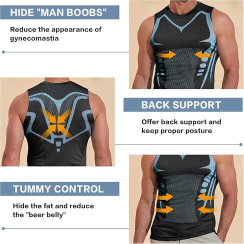 Beotyshow Ionic Shaping Sleeveless Shirt Gynecomastia Compression Shirts Slimming Body Shaper Vest Shapewear Tank Top Undershirts for Men in Saudi Arabia