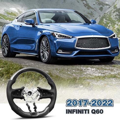 Carbon Fiber Steering Wheel for Infiniti G37 G37X 2007-2013, D-shaped Flat-bottom Nappa Perforated Leather Grip with Replacement Trim in Saudi Arabia