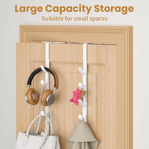 Over The Door Hooks, Metal Door Hooks for Hanging, Over The Door Purse Organizer for Door Coat Hanger, Back of Shower for Hanging Towel Rack Clothes, Hat, Bathroom, Closet (White-2Packs) in Kuwait