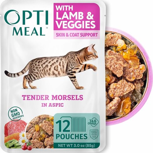Optimeal Wet Cat Food Variety Pack, Grain Free, Tender Morsels, Chicken, Shrimp, Beef Mix Adult Wet Cat Food Pouches - 12 Pack (3oz Each) in Saudi Arabia
