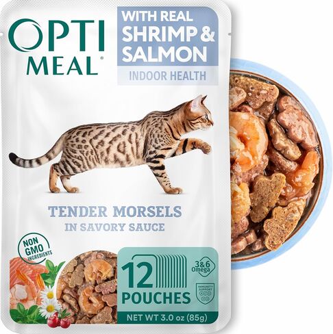 Optimeal Wet Cat Food Variety Pack, Grain Free, Tender Morsels, Chicken, Shrimp, Beef Mix Adult Wet Cat Food Pouches - 12 Pack (3oz Each) in Saudi Arabia