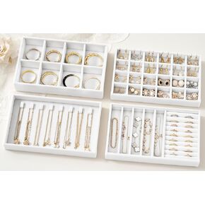 صواني درج المجوهرات المخملية-مجموعة من منظمات المجوهرات القابلة للتكديس مجموعة إدراج مجموعة ، صينية مجوهرات من 4 طبقات للأقراط ، حلقات ، قلادات ، أساور مع مقاطعات قابلة للإزالة للفرسان والغرور in Kuwait