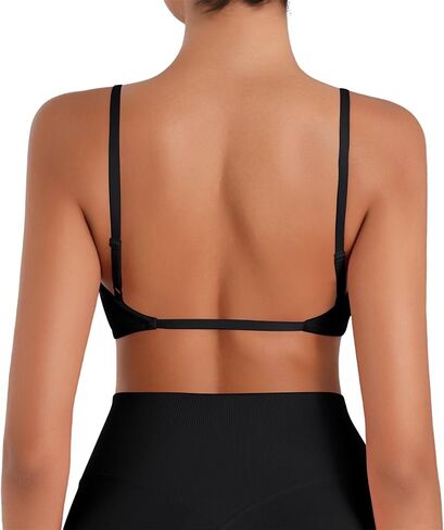 Sunzel Women's Open Back Sports Bra Strapplable Spaghetti Strap سلس منخفض التأثير على التمرين الرياضي صدرية اليوغا مع منصات قابلة للإزالة in Kuwait