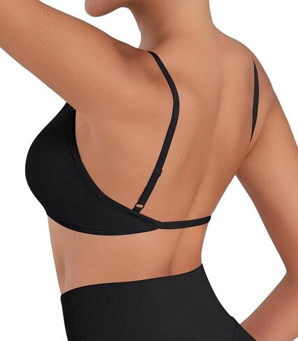 Sunzel Women's Open Back Sports Bra Strapplable Spaghetti Strap سلس منخفض التأثير على التمرين الرياضي صدرية اليوغا مع منصات قابلة للإزالة in Kuwait
