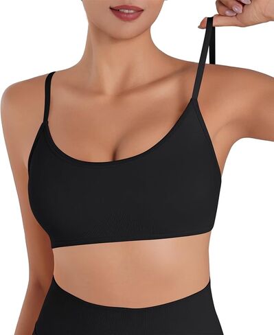 Sunzel Women's Open Back Sports Bra Strapplable Spaghetti Strap سلس منخفض التأثير على التمرين الرياضي صدرية اليوغا مع منصات قابلة للإزالة in Kuwait