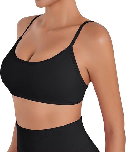 Sunzel Women's Open Back Sports Bra Strapplable Spaghetti Strap سلس منخفض التأثير على التمرين الرياضي صدرية اليوغا مع منصات قابلة للإزالة in Kuwait