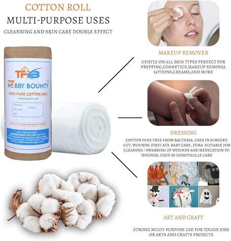 Pure Cotton Roll 100% High Absorbent Organic and Soft Multipurpose Use for Makeup Remover Medical Use Cotton Salon Beauty Use for Baby Care (100 Gram) in Kuwait