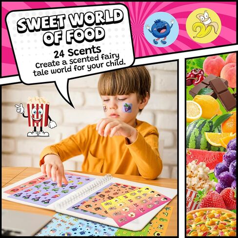 HORIECHALY Scented Stickers with Postcards for Kids, 32 Sheets Scratch and Sniff Stickers & 16 Reward Cards for School, 8 Scents Smelly Motivational Awards Kit for Teachers, Parents, Students in Saudi Arabia