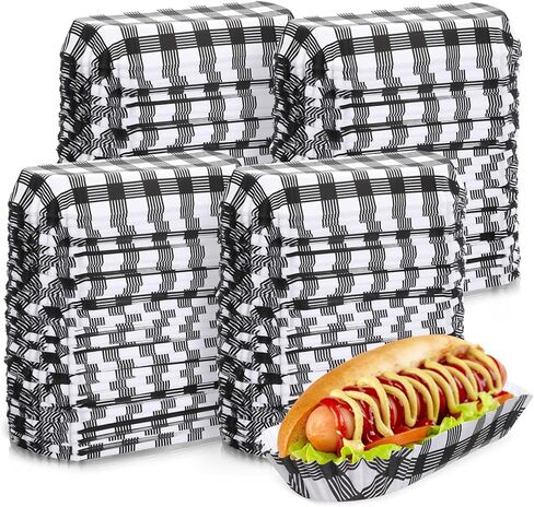 Yinkin 300 Pcs Paper Hot Dog Trays 6 Inch Food Trays Concession Stand Supplies Disposable Hot Dog Holder Paper Hotdog Boats Rectangular Fluted Liners for Takeout Food(Orange,Checkered) in Saudi Arabia