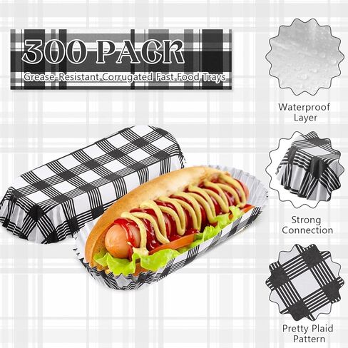 Yinkin 300 Pcs Paper Hot Dog Trays 6 Inch Food Trays Concession Stand Supplies Disposable Hot Dog Holder Paper Hotdog Boats Rectangular Fluted Liners for Takeout Food(Orange,Checkered) in Saudi Arabia
