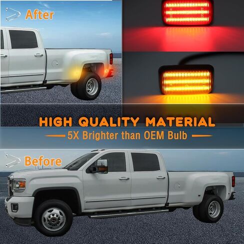 Amber&Red LED Front & Rear Fender Side Marker Lights Kit for Chevy Silverado GMC Sierra 2500HD 3500HD Dually Bed Fender Side Markers 2015-2023,Smoked Lens Side Bumper Marker Lamps (A STYLE) in Saudi Arabia