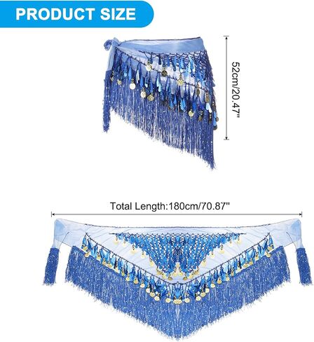 MECCANIXITY Belly Dance Hip Scarf with Tassels Sequins Women's Gradient Triangle Wrap Skirt with Coins for Music Festival Party Costume Performance(Pink) in Saudi Arabia