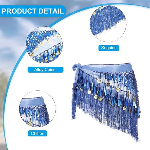 MECCANIXITY Belly Dance Hip Scarf with Tassels Sequins Women's Gradient Triangle Wrap Skirt with Coins for Music Festival Party Costume Performance(Pink) in Saudi Arabia