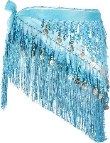 MECCANIXITY Belly Dance Hip Scarf with Tassels Sequins Women's Gradient Triangle Wrap Skirt with Coins for Music Festival Party Costume Performance(Pink) in Saudi Arabia
