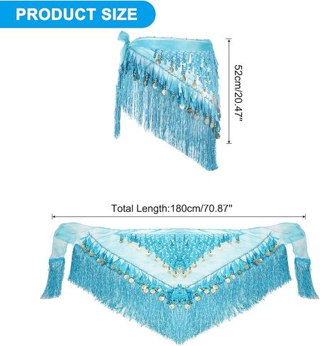 MECCANIXITY Belly Dance Hip Scarf with Tassels Sequins Women's Gradient Triangle Wrap Skirt with Coins for Music Festival Party Costume Performance(Pink) in Saudi Arabia