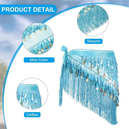MECCANIXITY Belly Dance Hip Scarf with Tassels Sequins Women's Gradient Triangle Wrap Skirt with Coins for Music Festival Party Costume Performance(Pink) in Saudi Arabia