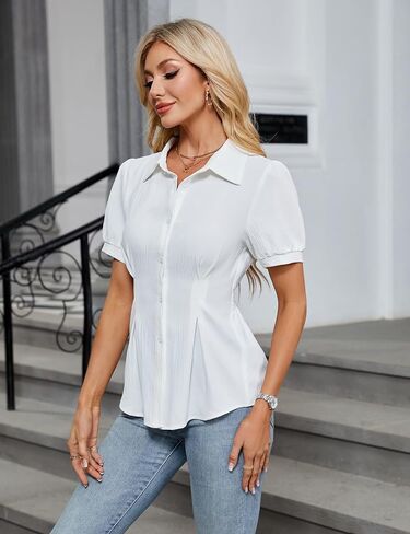 Blooming Jelly Womens Business Casual Tops Button Down Shirts Dressy Smocked Peplum Blouses Trendy Summer Outfits 2025 in Saudi Arabia