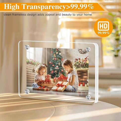eWonLife 4x6 Acrylic Magnetic Photo Frames for Refrigerator, 4-Pack Clear Two Side Frameless Picture Frames for Home Decor and Picture Display in Kuwait