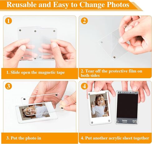 eWonLife 4x6 Acrylic Magnetic Photo Frames for Refrigerator, 4-Pack Clear Two Side Frameless Picture Frames for Home Decor and Picture Display in Kuwait