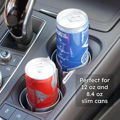 C² Flexible Slim Can Car Cup Holder Adapter Insert (Black (2-Pack)) - Made in USA - Secures 12 oz & 8.4 oz Energy Drinks in Saudi Arabia