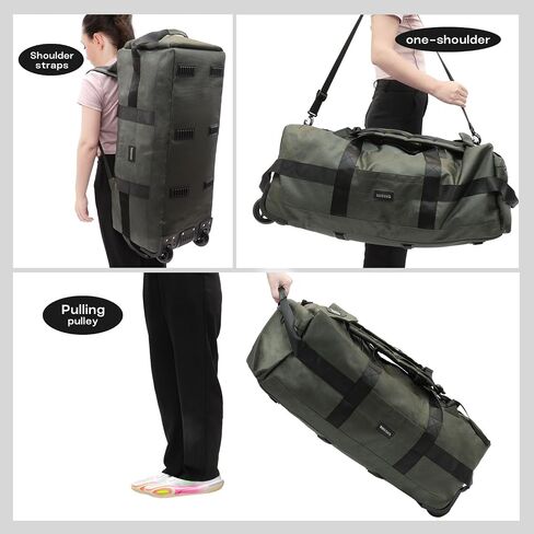 80L Rolling Duffle Bag with Wheels - 31" Heavy-Duty Foldable Travel Duffel Bag, Water-Resistant Wheeled Luggage with Shoulder Straps & Pockets for Camping, Gym, Airplane (Black) in Saudi Arabia