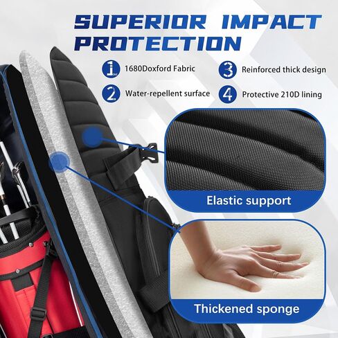 Soft-Sided Golf Travel Bag Cover with Wheels, 1680D Material with Padded Head and Leather Accents, Foldable Travel Golf Bags for Airlines in Saudi Arabia