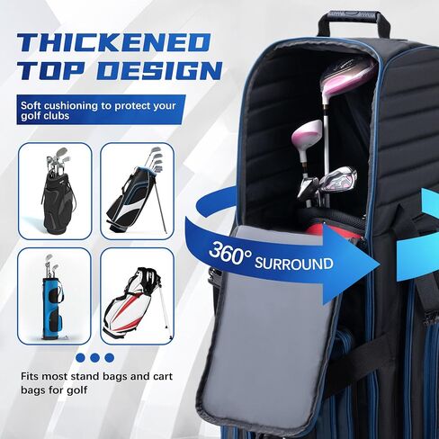 Soft-Sided Golf Travel Bag Cover with Wheels, 1680D Material with Padded Head and Leather Accents, Foldable Travel Golf Bags for Airlines in Saudi Arabia