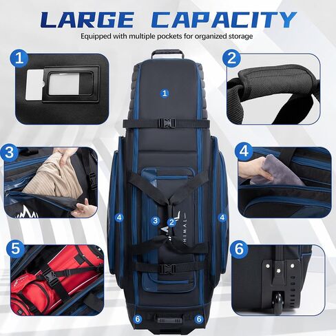 Soft-Sided Golf Travel Bag Cover with Wheels, 1680D Material with Padded Head and Leather Accents, Foldable Travel Golf Bags for Airlines in Saudi Arabia