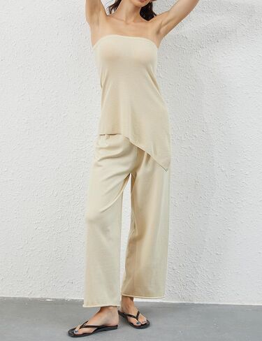 مجموعتان من قطعتين للنساء أنبوب قمم وسراويل صالة سترة مجموعة الصيف شاطئ العطلات السفر in Kuwait