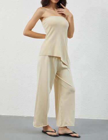 مجموعتان من قطعتين للنساء أنبوب قمم وسراويل صالة سترة مجموعة الصيف شاطئ العطلات السفر in Kuwait