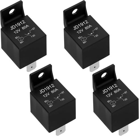 2 Pack JD1912 Relay Car Relay ، 12V 80a ، 4 pin spst ، مفاتيح السيارات والمبتدئين ، ترحيل ماء لدراجة نارية لجرار القوارب (2) in Kuwait