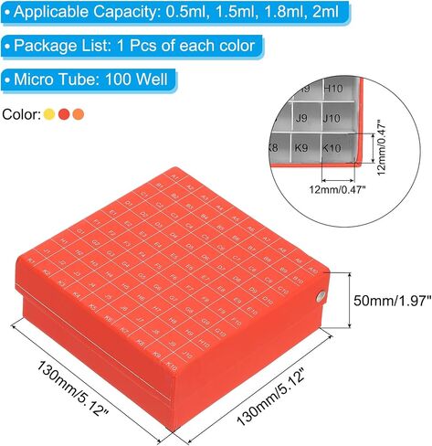 PATIKIL 100 Well Centrifuge Tube Freezer Storage Box, 6Pcs Waterproof Cardboard Tube Rack for 0.5ml, 1.5ml, 1.8ml, 2ml Tubes Vials Samples, Yellow Red Orange in Saudi Arabia