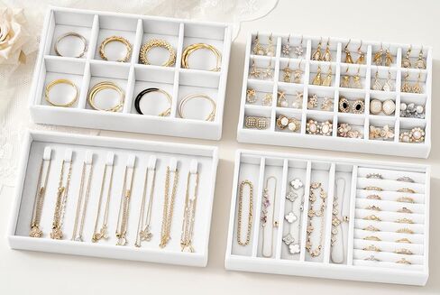 Velvet Jewelry Drawer Organizer Trays – Stackable Jewelry Organizer Storage Inserts Set, 4-Layer Jewelry Tray Set for Earrings, Rings, Necklaces, Bracelets with Removable Dividers for Dresser & Vanity in Kuwait