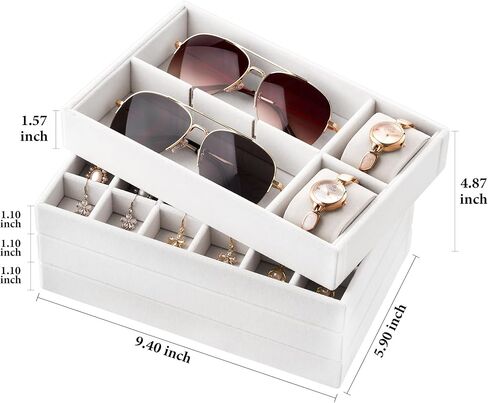 Velvet Jewelry Drawer Organizer Trays – Stackable Jewelry Organizer Storage Inserts Set, 4-Layer Jewelry Tray Set for Earrings, Rings, Necklaces, Bracelets with Removable Dividers for Dresser & Vanity in Kuwait