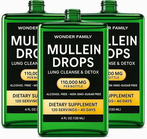 Mullein Drops for Lungs - 3-in-1 Lung Support Supplement with Turmeric, Vitamin E, & Mullein Leaf Extract for Lungs Cleanse & Detox - Alternative to Tincture, Tea, Pills - 4.06 Fl Oz in Saudi Arabia