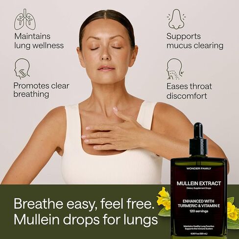 Mullein Drops for Lungs - 3-in-1 Lung Support Supplement with Turmeric, Vitamin E, & Mullein Leaf Extract for Lungs Cleanse & Detox - Alternative to Tincture, Tea, Pills - 4.06 Fl Oz in Saudi Arabia