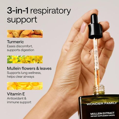 Mullein Drops for Lungs - 3-in-1 Lung Support Supplement with Turmeric, Vitamin E, & Mullein Leaf Extract for Lungs Cleanse & Detox - Alternative to Tincture, Tea, Pills - 4.06 Fl Oz in Saudi Arabia