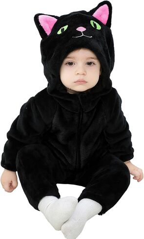 Eadrioss Black Cat Costume for Toddler Baby Girl Boy Halloween Costumes Fuzzy Warm Fall Winter Clothes Halloween Cats Outfit in Saudi Arabia