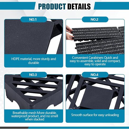 6 Pcs Plastic Pallets 23.6" x 11.8" x 1.18" Lightweight Moisture-Proof Waterproof Floor Pallet Breathable Grid Ventilation Storage Pad for Garages, Kitchen, Basement, Attic in Saudi Arabia